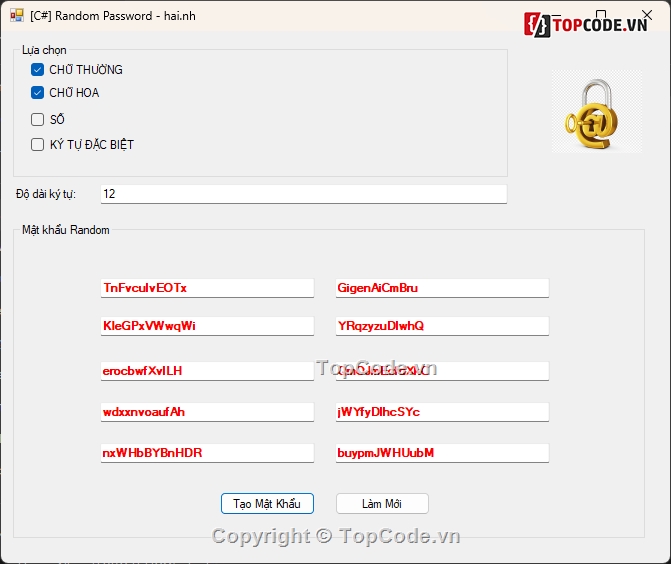 [Sharecode] Tools tạo mật khẩu ngẫu nhiên hàng loạ,Tools tạo pass hàng loạt,Tools tạo mật khẩu ngẫu nhiên